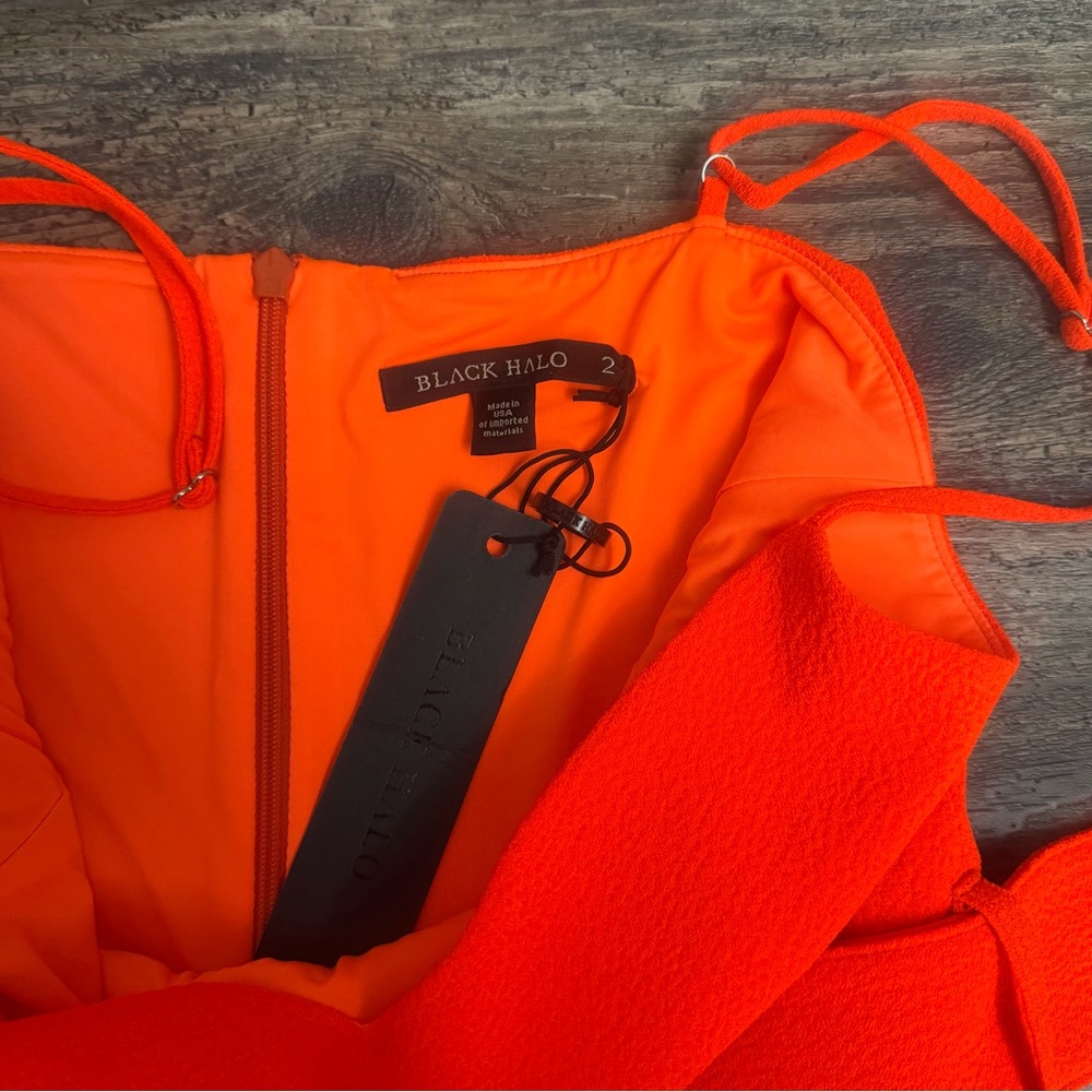Black Halo Evie Wide-Leg V-Neck Belted Sleeveless Orange Jumpsuit W/Pockets Sz 2 - Picture 5 of 8